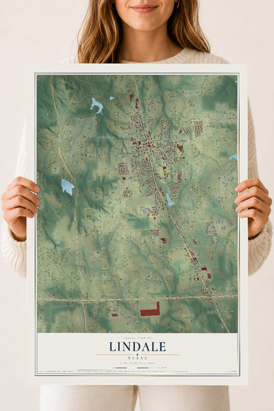 Map of Lindale, Texas, 18 x 24 inch unframed archival matte print