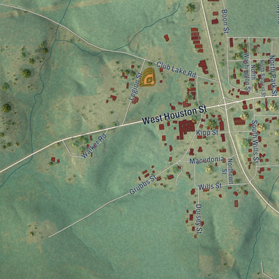 Second close-up of the map of Linden, Texas print showing more streets and buildings