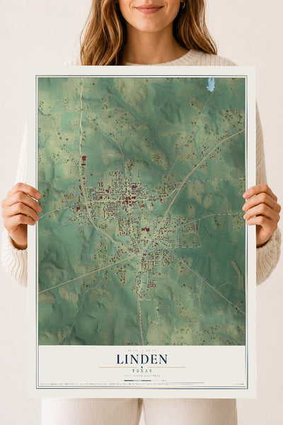 Map of Linden, Texas, 18 x 24 inch unframed archival matte print