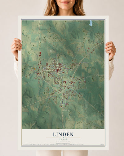 Map of Linden, Texas, 24 x 36 inch unframed archival matte print