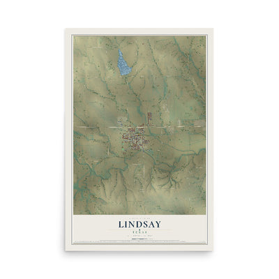 Map of Lindsay, Texas, 12 x 18 inch unframed archival matte print