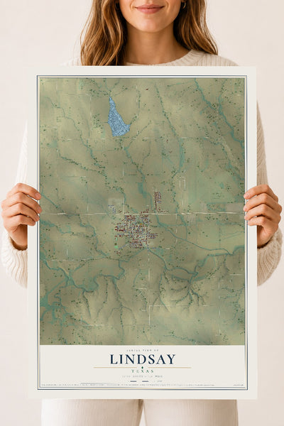 Map of Lindsay, Texas, 18 x 24 inch unframed archival matte print