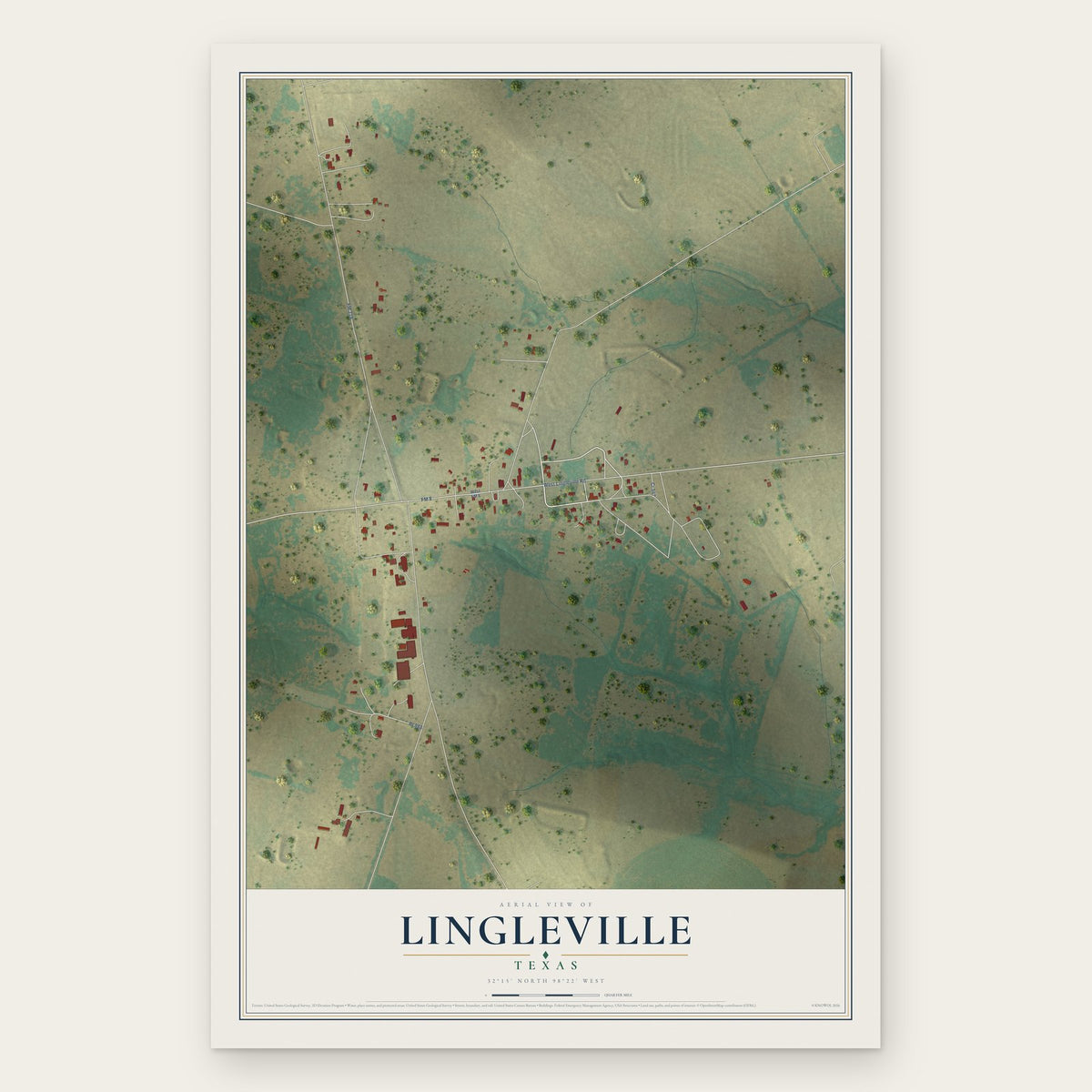 Lingleville, Texas map print, the full design