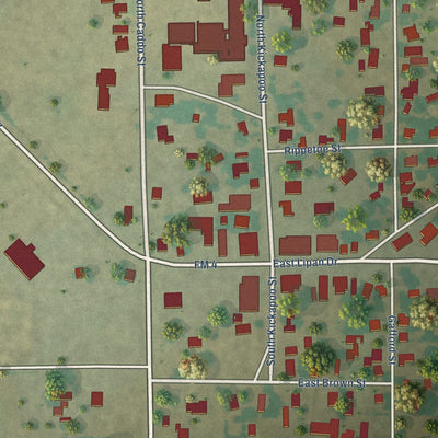 Close-up of the map of Lipan, Texas print showing street and building detail