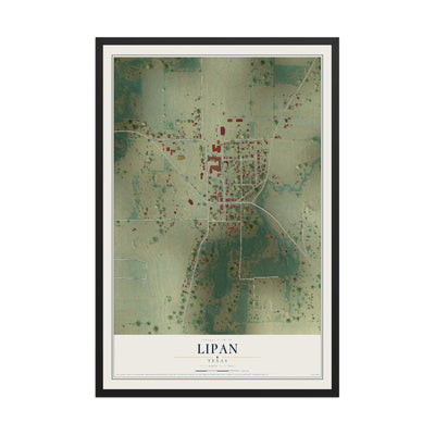 Map of Lipan, Texas, 12 x 18 inch print in a black wood frame