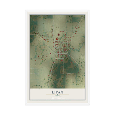 Map of Lipan, Texas, 12 x 18 inch print in a white wood frame