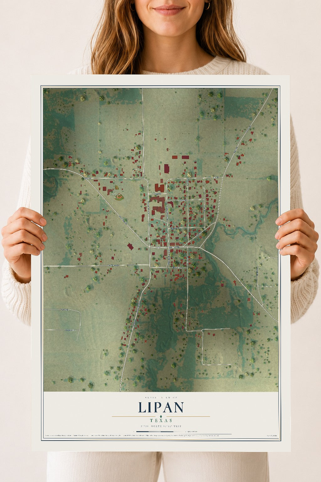 Map of Lipan, Texas, 18 x 24 inch unframed archival matte print