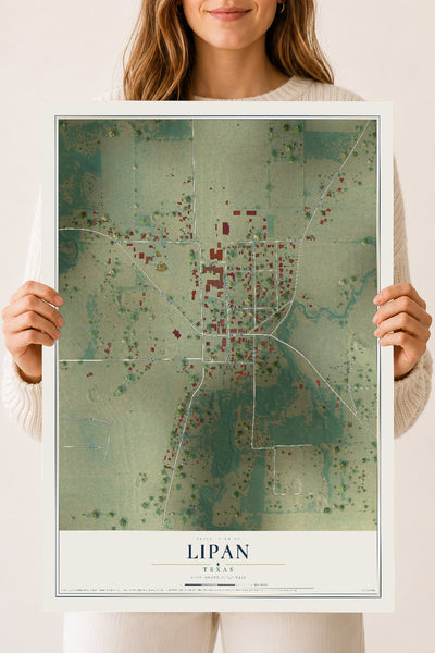 Map of Lipan, Texas, 18 x 24 inch unframed archival matte print