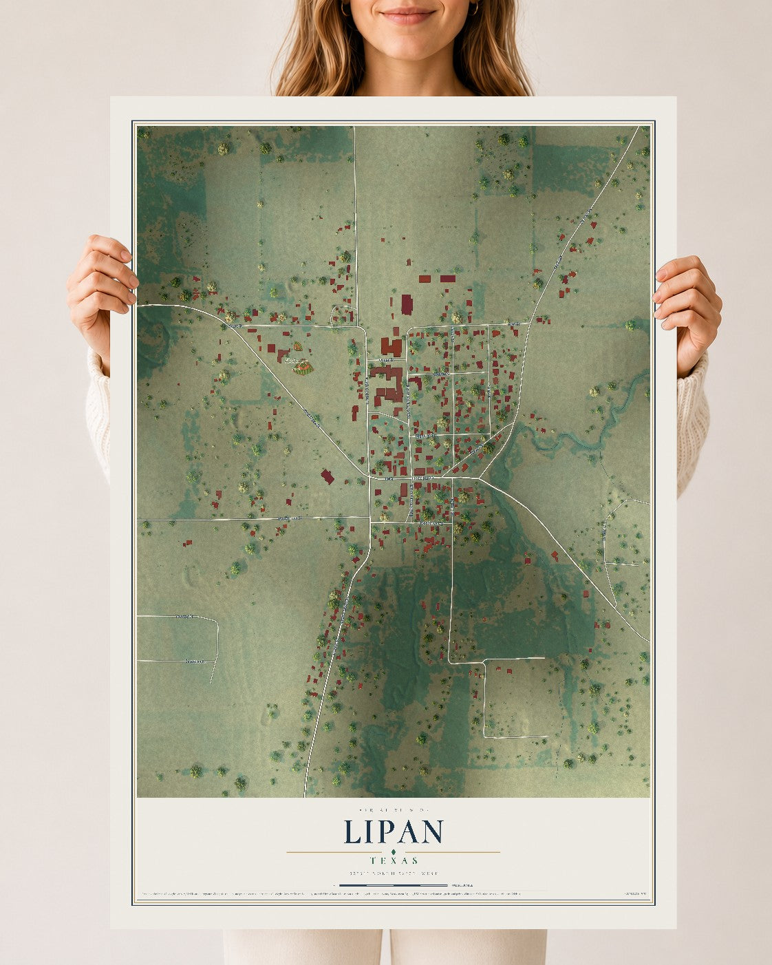 Map of Lipan, Texas, 24 x 36 inch unframed archival matte print