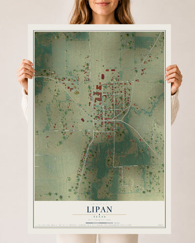 Map of Lipan, Texas, 24 x 36 inch unframed archival matte print