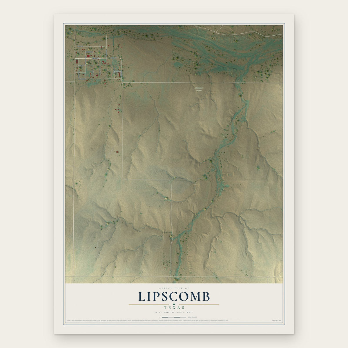 Lipscomb, Texas map print, the full design