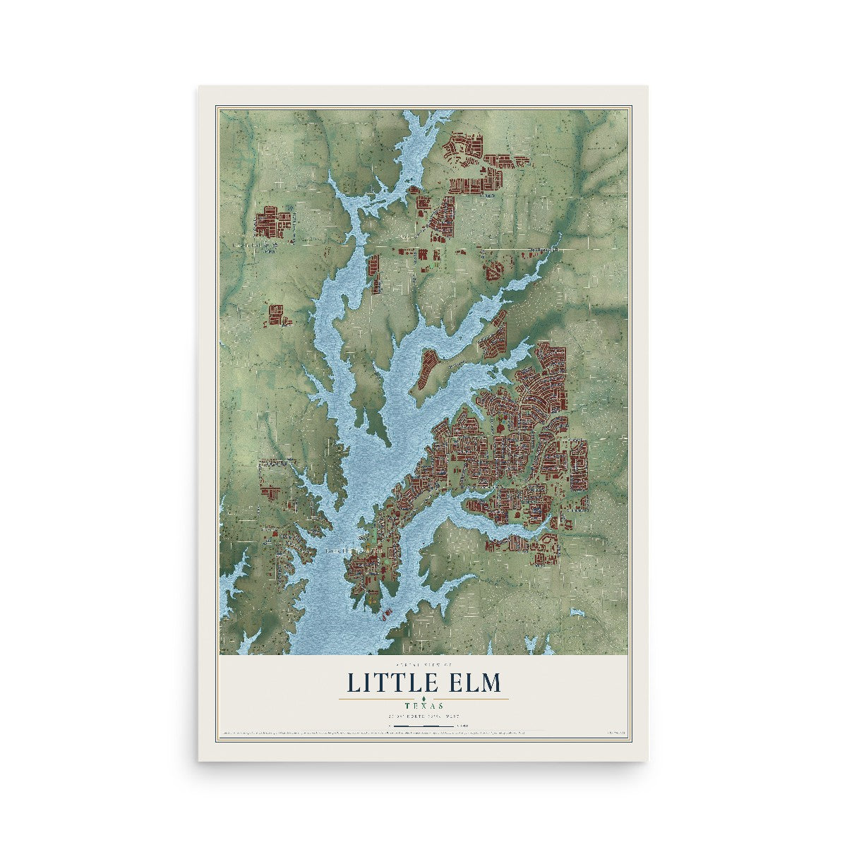 Map of Little Elm, Texas, 12 x 18 inch unframed archival matte print