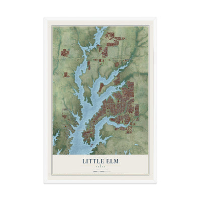 Map of Little Elm, Texas, 12 x 18 inch print in a white wood frame