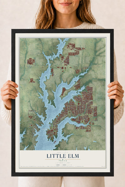 Map of Little Elm, Texas, 18 x 24 inch print in a black wood frame