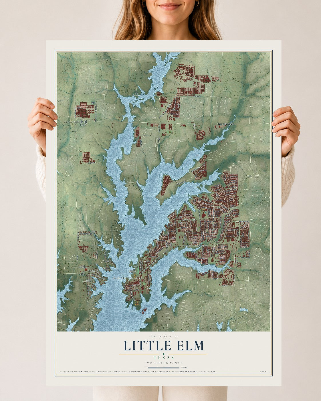 Map of Little Elm, Texas, 24 x 36 inch unframed archival matte print