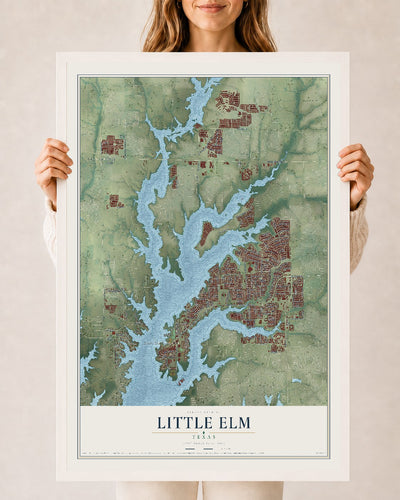 Map of Little Elm, Texas, 24 x 36 inch print in a white wood frame