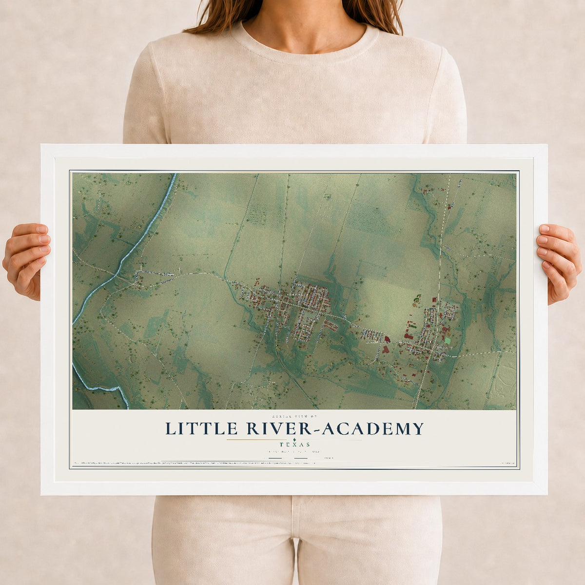 Map of Little River-Academy, Texas, 12 x 18 inch print in a white wood frame