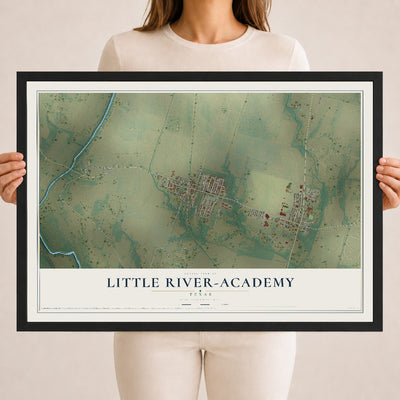 Map of Little River-Academy, Texas, 18 x 24 inch print in a black wood frame