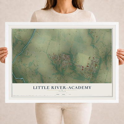 Map of Little River-Academy, Texas, 18 x 24 inch print in a white wood frame
