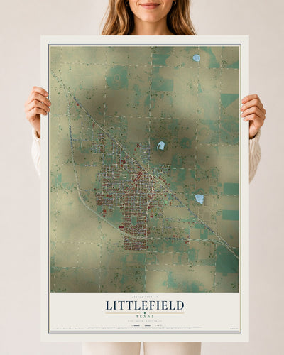 Map of Littlefield, Texas, 24 x 36 inch unframed archival matte print