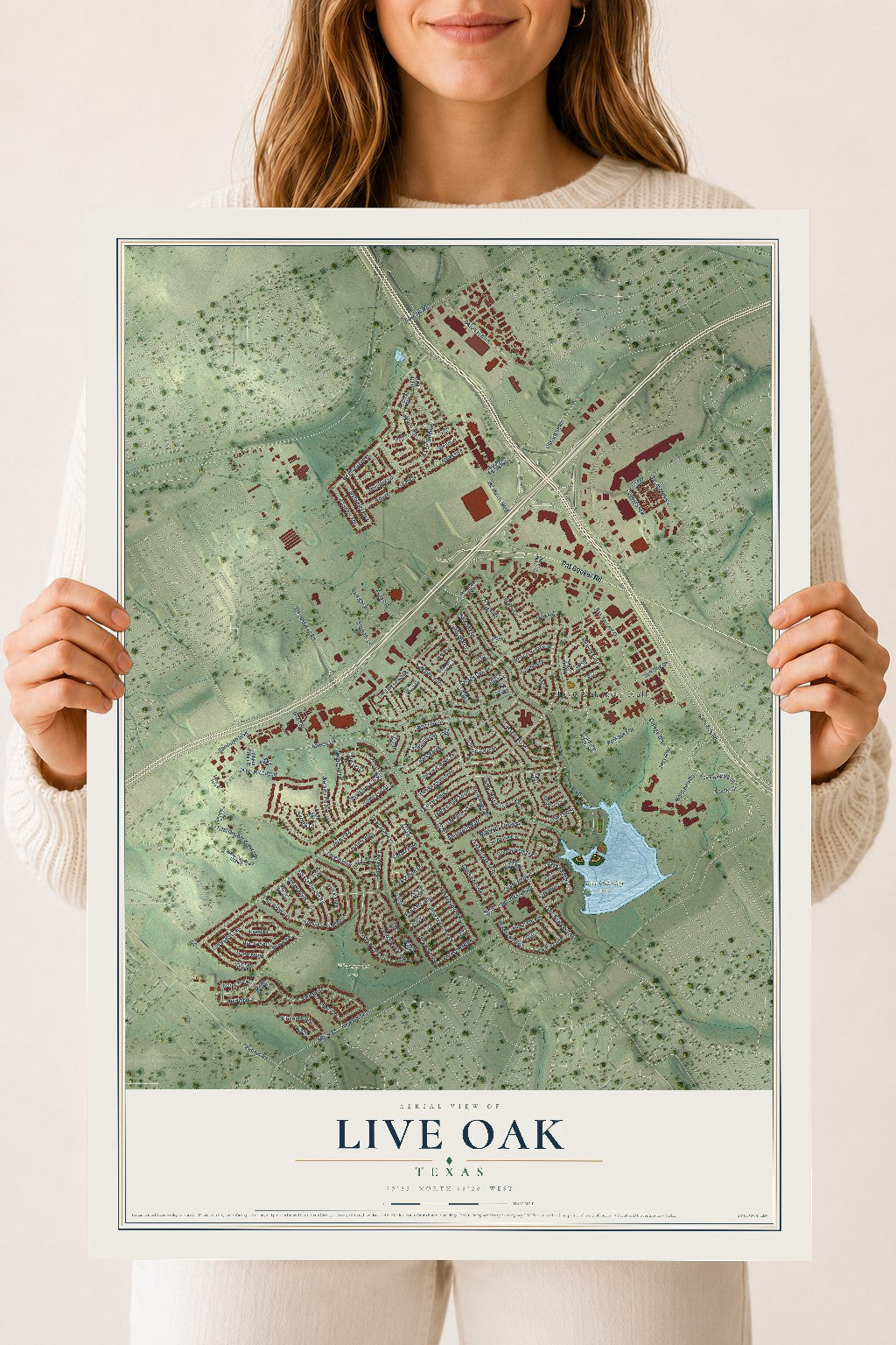 Map of Live Oak, Texas, 18 x 24 inch unframed archival matte print