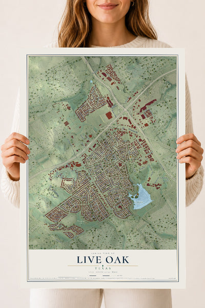 Map of Live Oak, Texas, 18 x 24 inch unframed archival matte print