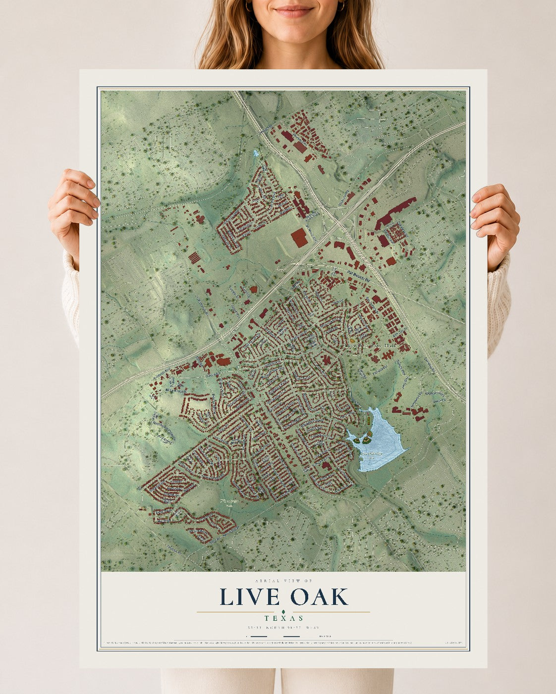 Map of Live Oak, Texas, 24 x 36 inch unframed archival matte print