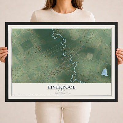 Map of Liverpool, Texas, 18 x 24 inch print in a black wood frame