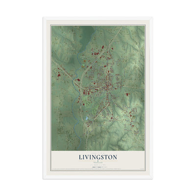 Map of Livingston, Texas, 12 x 18 inch print in a white wood frame