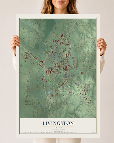 Map of Livingston, Texas, 24 x 36 inch unframed archival matte print