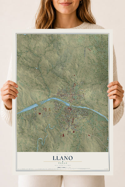 Map of Llano, Texas, 18 x 24 inch unframed archival matte print