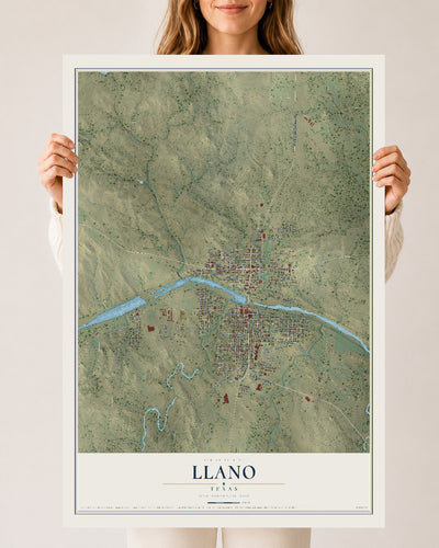 Map of Llano, Texas, 24 x 36 inch unframed archival matte print