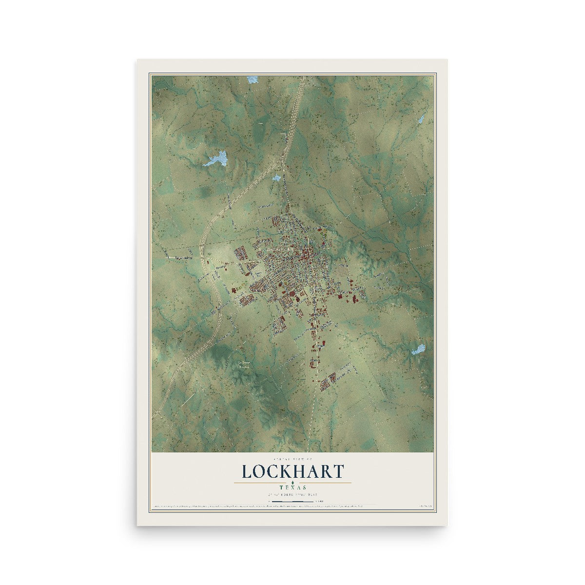 Map of Lockhart, Texas, 12 x 18 inch unframed archival matte print