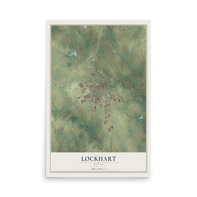 Map of Lockhart, Texas, 12 x 18 inch unframed archival matte print