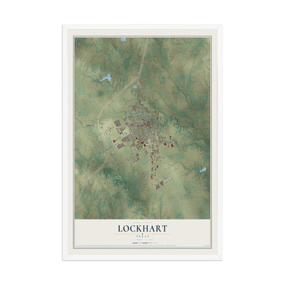Map of Lockhart, Texas, 12 x 18 inch print in a white wood frame