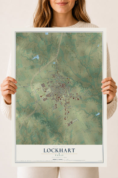 Map of Lockhart, Texas, 18 x 24 inch unframed archival matte print