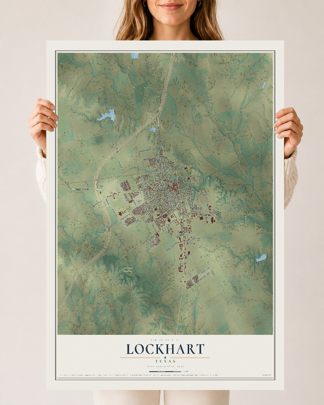 Map of Lockhart, Texas, 24 x 36 inch unframed archival matte print