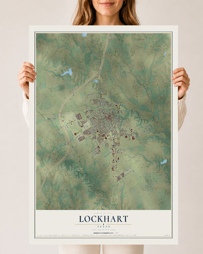 Map of Lockhart, Texas, 24 x 36 inch unframed archival matte print