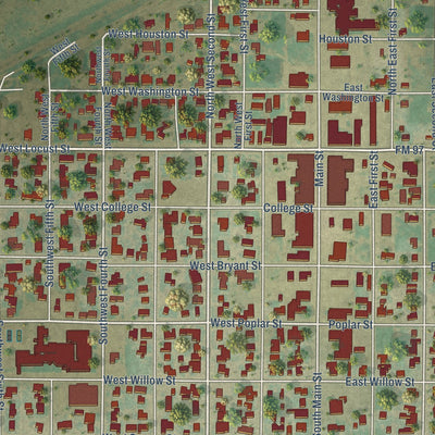 Close-up of the map of Lockney, Texas print showing street and building detail