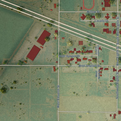 Second close-up of the map of Lockney, Texas print showing more streets and buildings