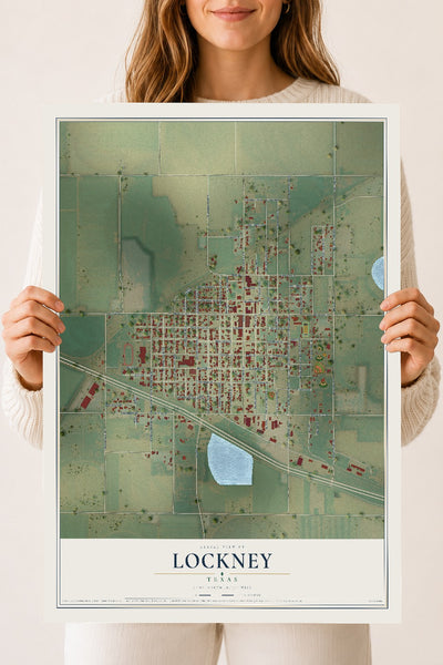 Map of Lockney, Texas, 18 x 24 inch unframed archival matte print
