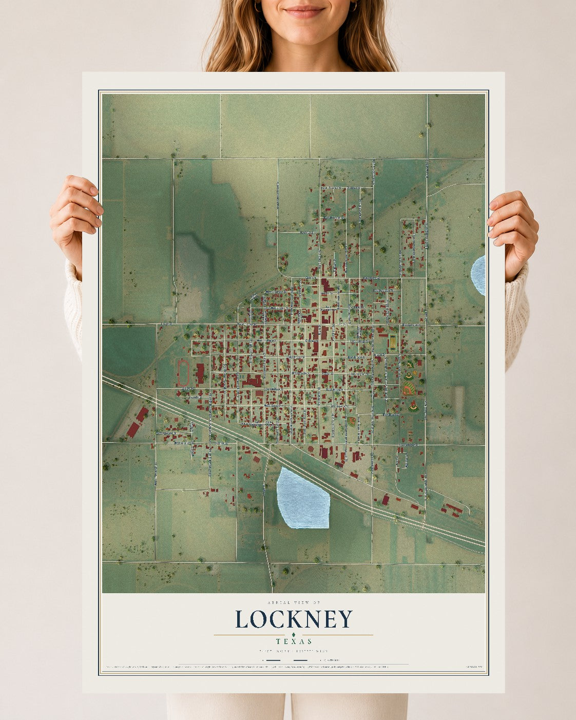 Map of Lockney, Texas, 24 x 36 inch unframed archival matte print