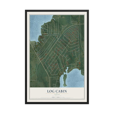 Map of Log Cabin, Texas, 12 x 18 inch print in a black wood frame