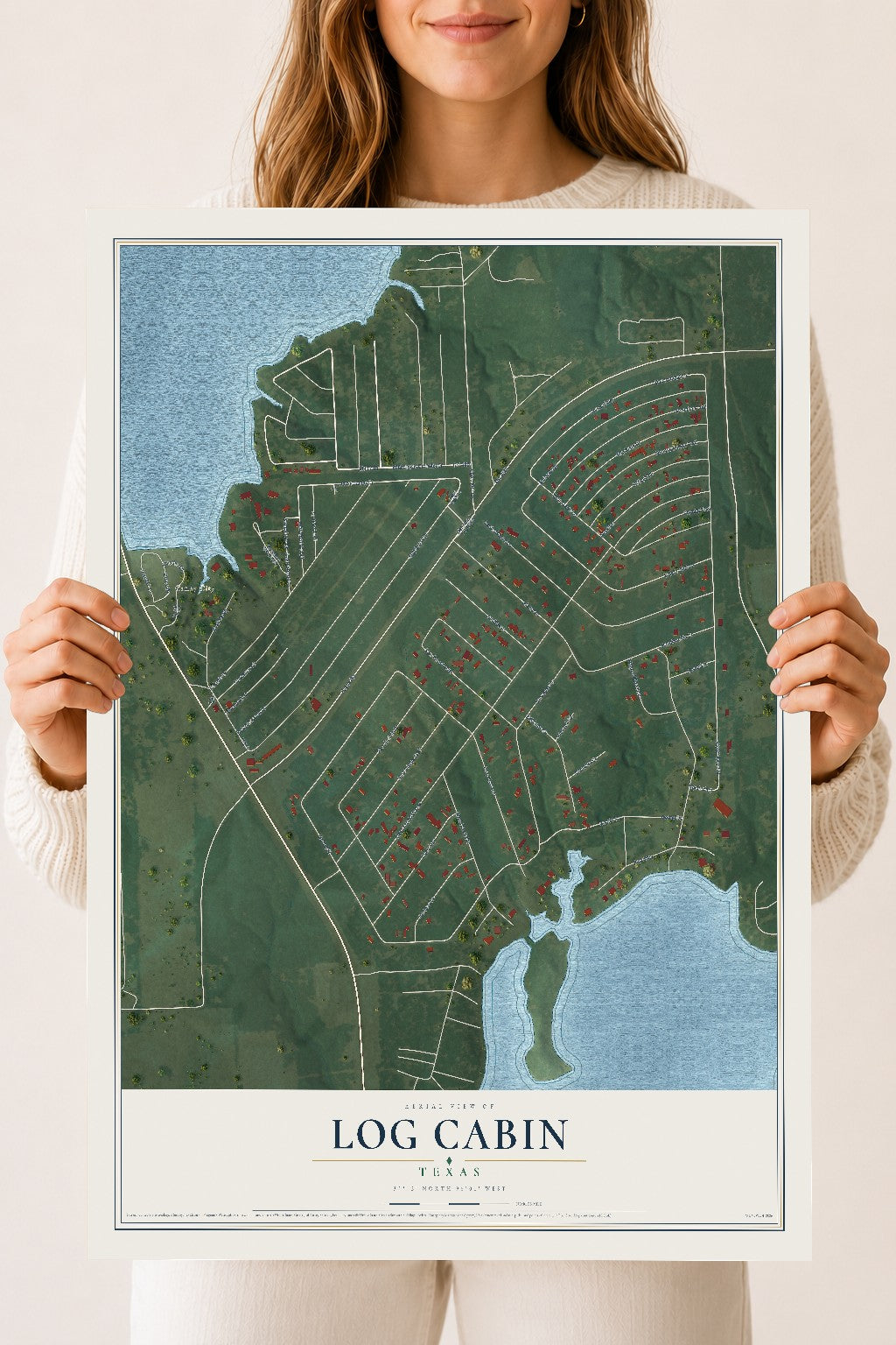 Map of Log Cabin, Texas, 18 x 24 inch unframed archival matte print