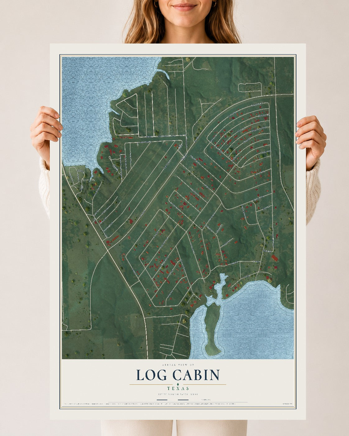 Map of Log Cabin, Texas, 24 x 36 inch unframed archival matte print