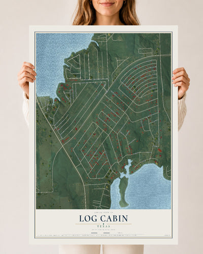 Map of Log Cabin, Texas, 24 x 36 inch unframed archival matte print