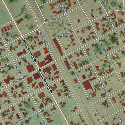 Close-up of the map of Lometa, Texas print showing street and building detail