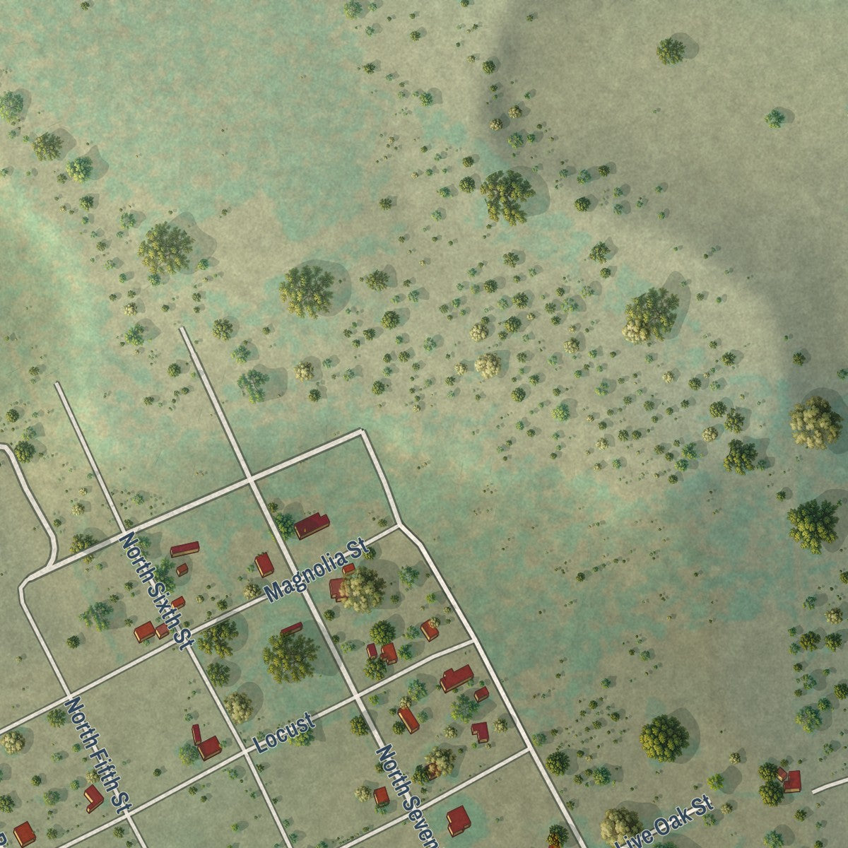 Second close-up of the map of Lometa, Texas print showing more streets and buildings