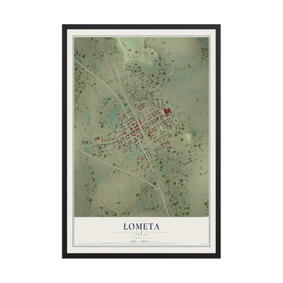 Map of Lometa, Texas, 12 x 18 inch print in a black wood frame