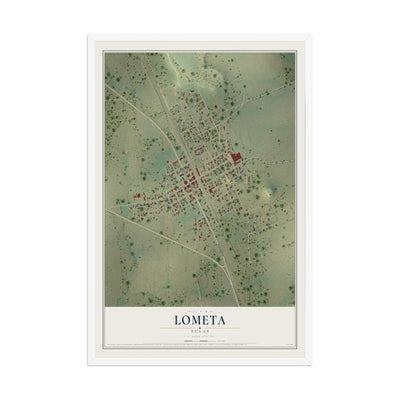 Map of Lometa, Texas, 12 x 18 inch print in a white wood frame